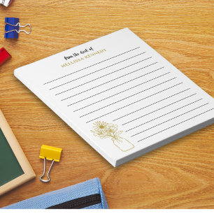 Bloco De Notas Flor Selvagem Dourada E Branca Vinculada Da Mesa D