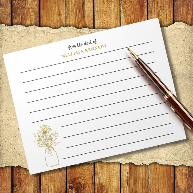 Bloco De Notas Flor-Selvagem Preto E Dourado Da Escrivaninha (Black And Gold Wildflower From The Desk Of Lined Notepad
)