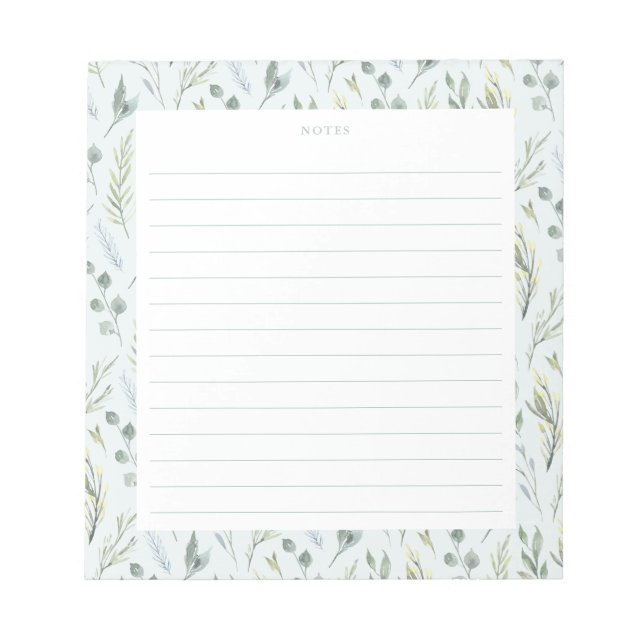 Bloco de notas Florais de Cor de Água Azul Verde (Frente)