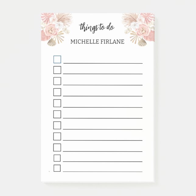 Bloco De Notas Florais rosa-boho personalizados (Frente)