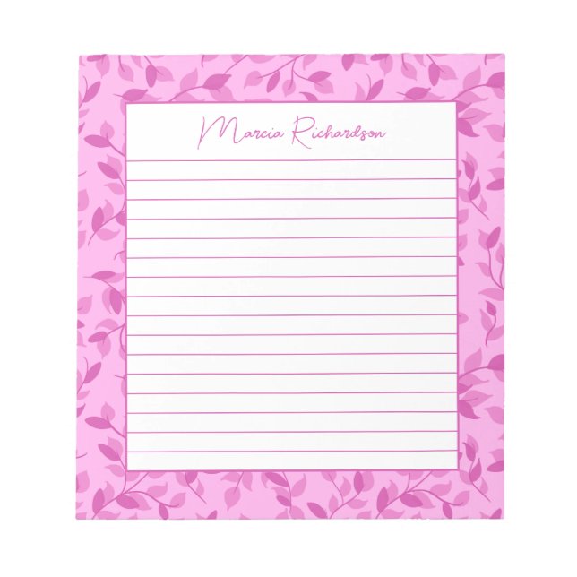 Bloco De Notas Florais Rosa Bonito Moderno Personalizado Com Linh (Frente)