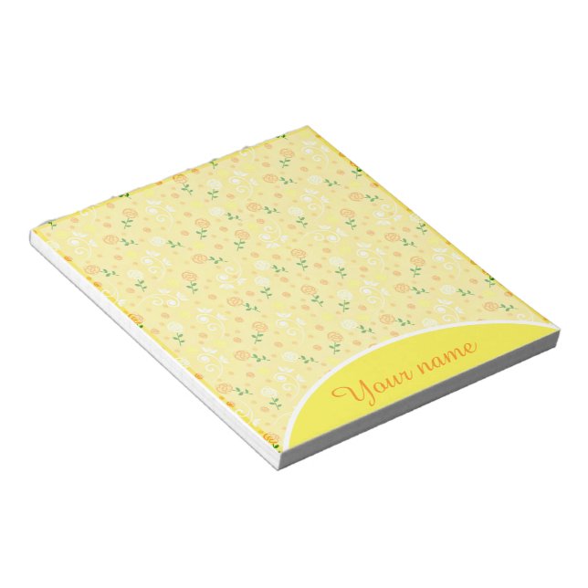 Bloco De Notas Floral amarelo da primavera personalizado (Inclinado)