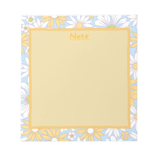 Bloco de Notas Floral Azul, Amarelo e Branco (Frente)