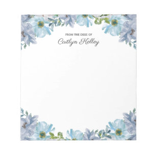 Bloco De Notas Floral azul da mesa de, personalizada