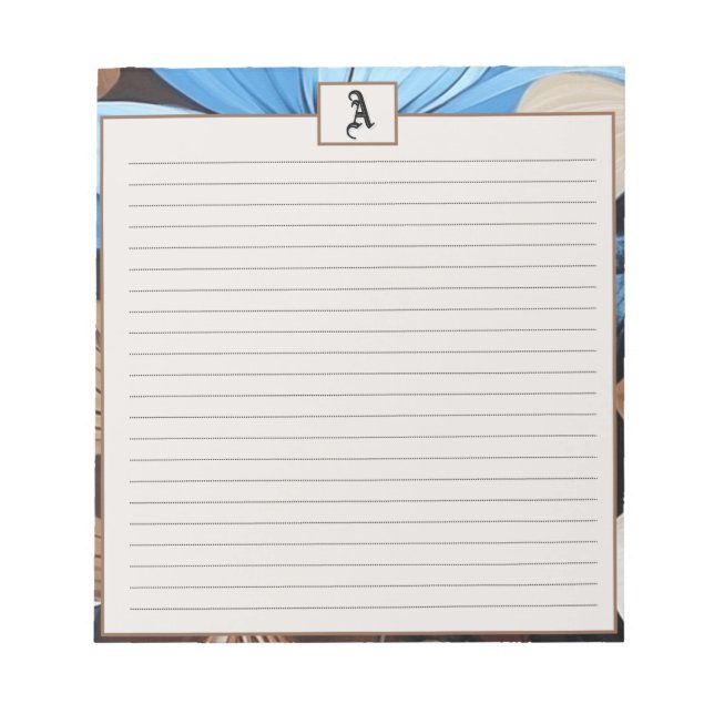 Bloco De Notas Floral Azul e Chocolate - Monograma Personalizado (Frente)