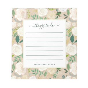Bloco De Notas Floral branco rústico na moda nas coisas de Kraft