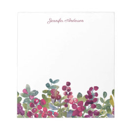Bloco De Notas Floral Burgundy Moderna Aquarela Botões Personaliz