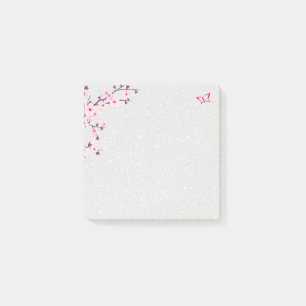 Bloco De Notas Floral Cherry Blossomo Silver Glitter