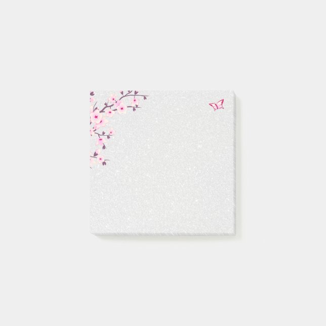 Bloco De Notas Floral Cherry Blossomo Silver Glitter (Frente)