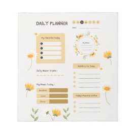 Bloco De Notas Floral Daily Planner with Sunflowers & Daisies
