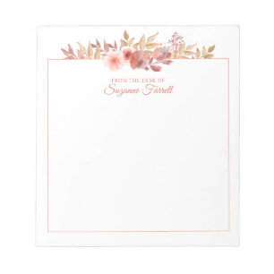 Bloco De Notas Floral de Aquarela da Mesa de Pêssego de Script