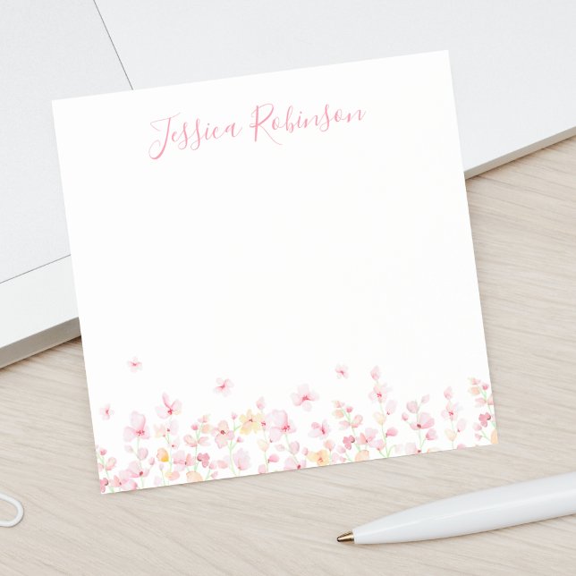 Bloco De Notas Floral de Aquarela Rosa Personalizado (Criador carregado)