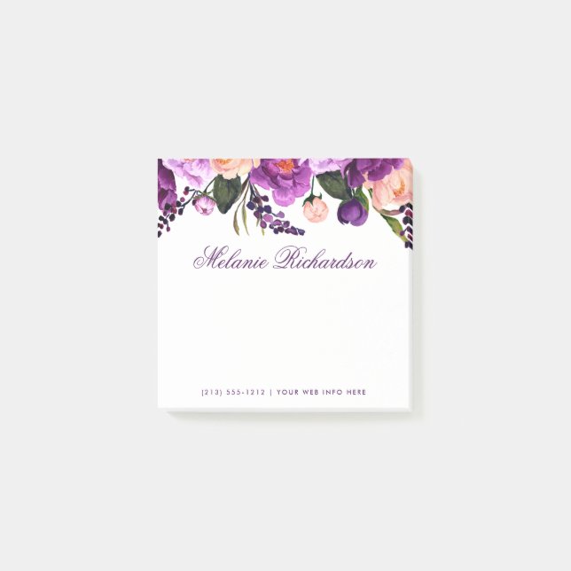 Bloco De Notas Floral de Aquarela Ultra Violeta Elegante (Frente)