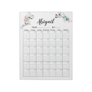 Bloco De Notas Floral de Cuta do Calendário do Planejador Mensal 