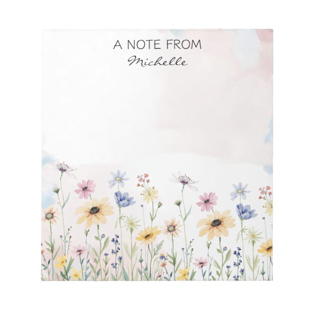 Bloco De Notas Floral de flor selvagem personalizado moderno (Frente)