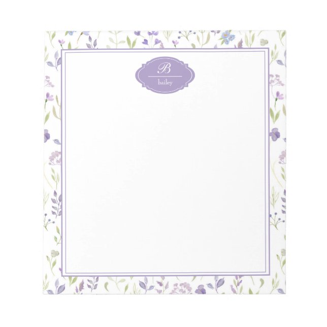 Bloco De Notas Floral de Flores Silvestres Roxas Personalizadas (Frente)
