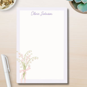 Bloco De Notas Floral de Lírio do Vale com Monograma em Aquarela