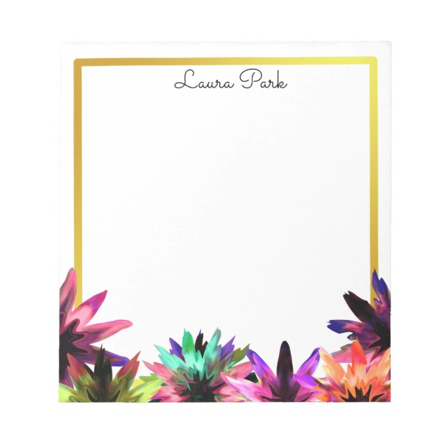 Bloco De Notas Floral Dourada Faux Personalizada, Bonita (Frente)