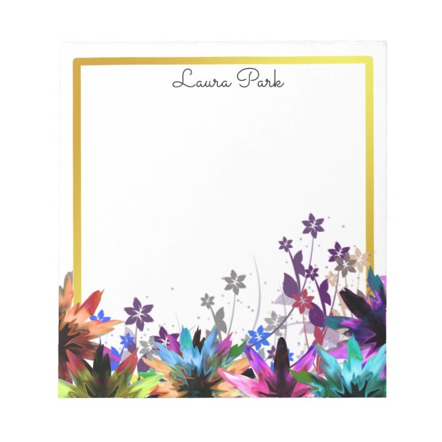 Bloco De Notas Floral Dourada Faux Personalizada, Bonita (Frente)