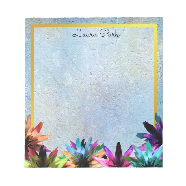 Bloco De Notas Floral Dourada Faux Personalizada, Bonita (Frente)