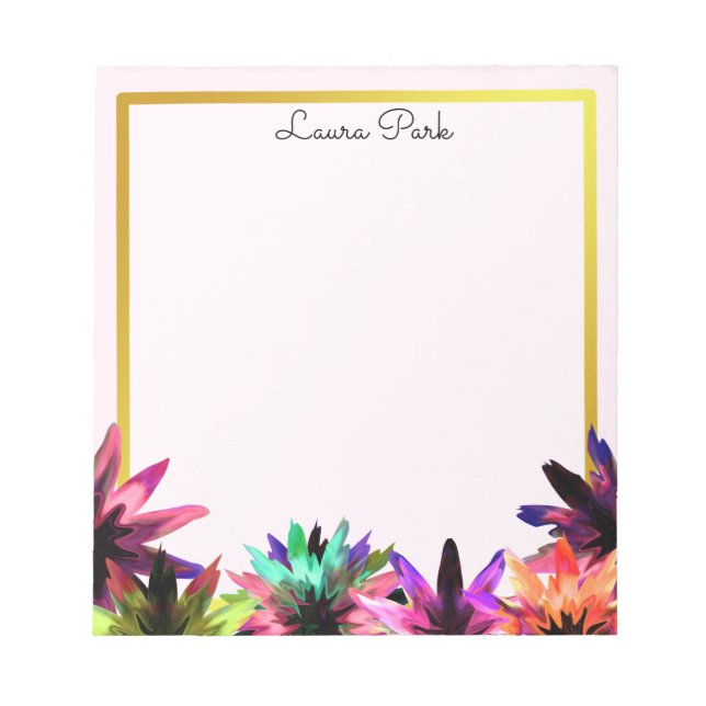 Bloco De Notas Floral Dourada Faux Personalizada, Bonita (Frente)