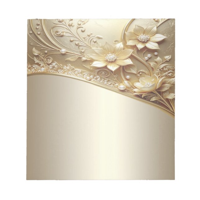Bloco de Notas Floral Dourado Ornato Moderno (Frente)