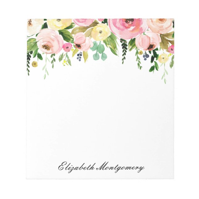 Bloco de Notas Floral em Aquarela Elegante (Frente)
