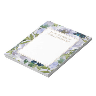 Bloco De Notas Floral em Azul Empoeirado Folhas Verdes  Da Mesa