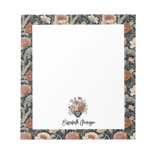 Bloco De Notas Floral Escuro Elegante Personalizado (Frente)