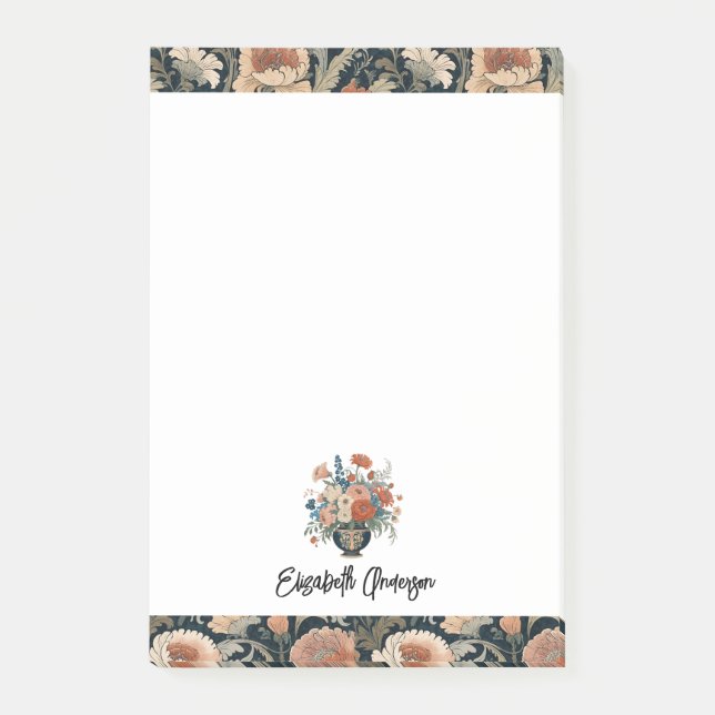 Bloco De Notas Floral Escuro Elegante Personalizado (Frente)