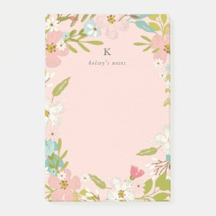 Bloco De Notas Floral feliz no rosa