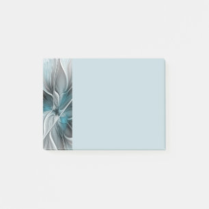 Bloco De Notas Floral Fractal Moderno Abstrato Flor Azul Cinza