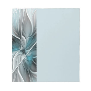 Bloco De Notas Floral Fractal Moderno Abstrato Flor Azul Cinza