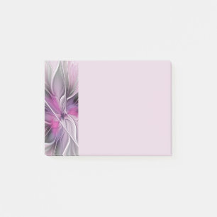 Bloco De Notas Floral Fractal Moderno Abstrato Flor Rosa Cinza