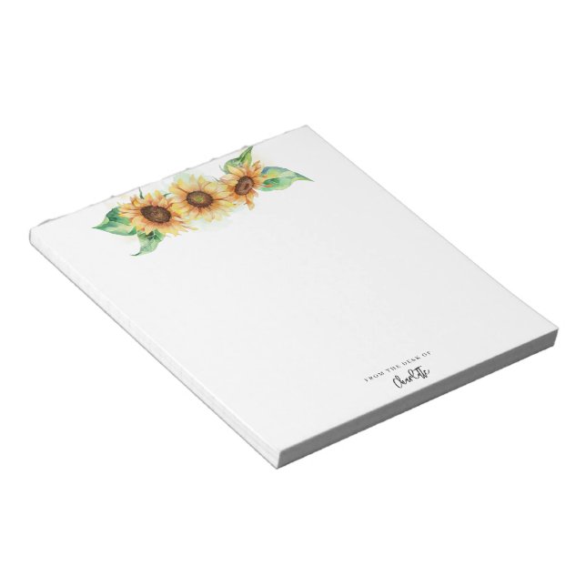 Bloco De Notas Floral Girassol Verdura Script Botânico (Inclinado)