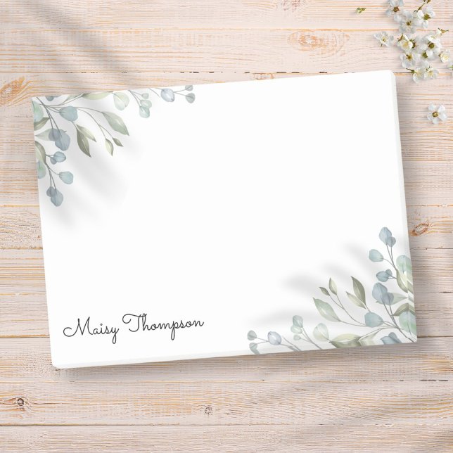Bloco De Notas Floral Greenerescência Borda Nome do Monograma (Floral Greenery Border Monogram Name Post-it Notes)