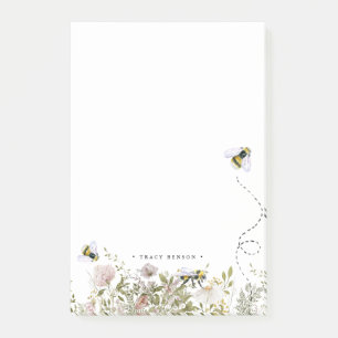 Bloco De Notas Floral Honeycomb Bumble Bee Monograma Personalizad