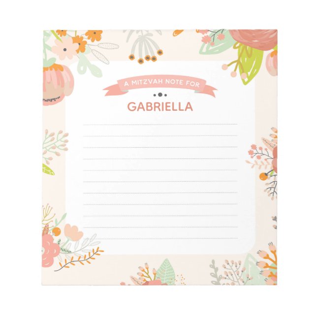 Bloco De Notas Floral Mitzvah Nota (Frente)