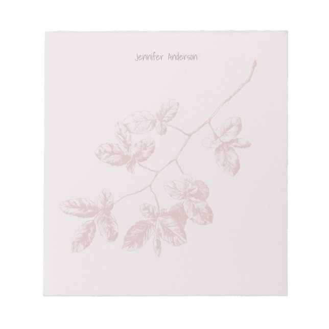 Bloco De Notas Floral Moderno Nome Personalizado Bege Rosa (Frente)