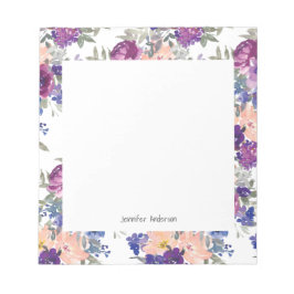 Bloco De Notas Floral Moderno Nome Personalizado Rosa Bege Azul