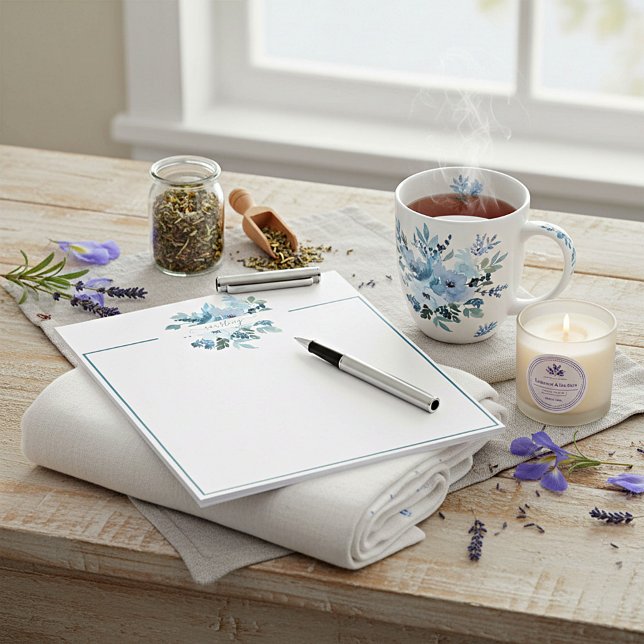 Bloco De Notas Floral personalizado em aquarela azul e turquesa (Criador carregado)
