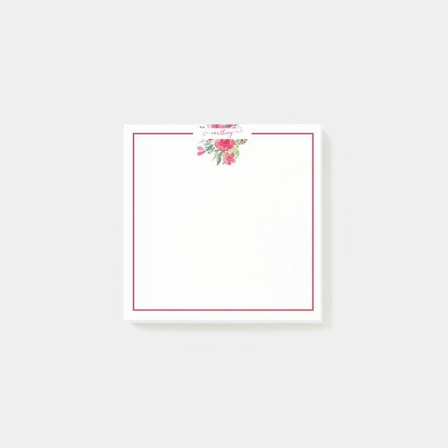 Bloco De Notas Floral personalizado em aquarela rosa   (Frente)