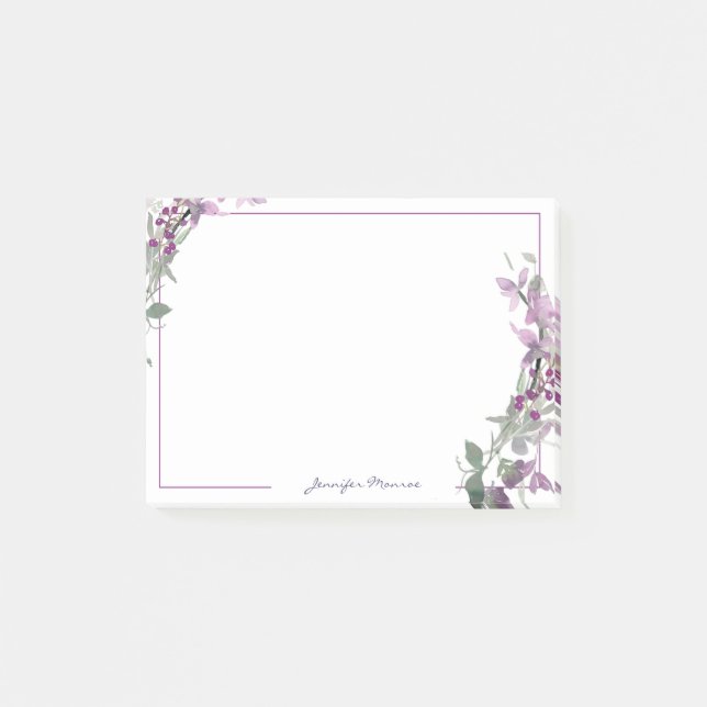 Bloco De Notas Floral personalizado em aquarela roxa (Frente)