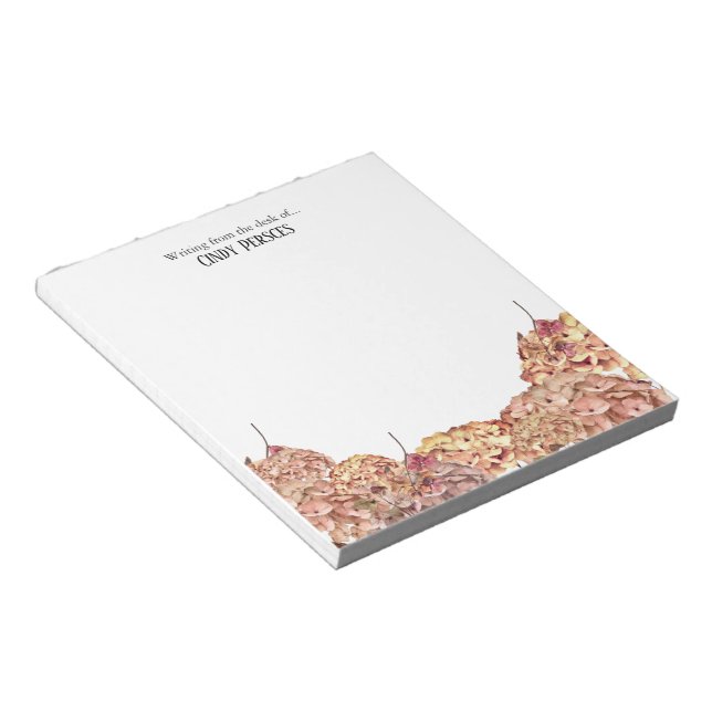 Bloco De Notas Floral Pink Hydrangea Border Personalized Notepad (Inclinado)