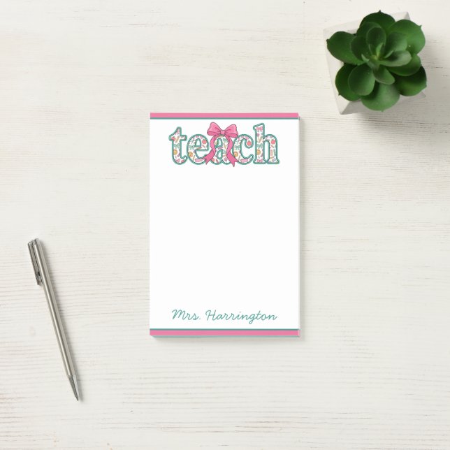 Bloco De Notas Floral Preppy para Professores com Laço Rosa (Escritótio)