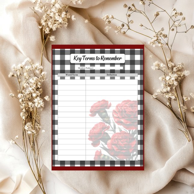 Bloco De Notas Floral Preto e Branco _ Termos-Chave para Lembrar (Criador carregado)