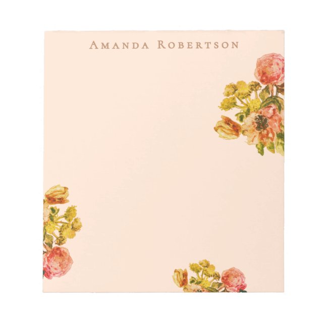 Bloco De Notas Floral Retro Personalizado Pastel Pêssego Flor de  (Frente)