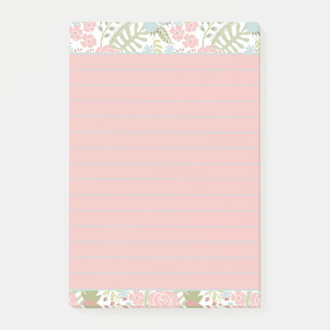 Bloco De Notas Floral rosa e azul-turquesa (Frente)