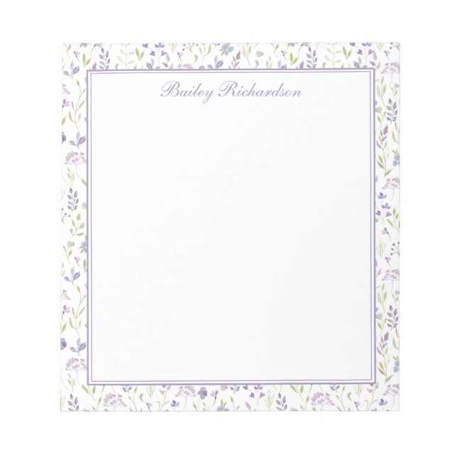Bloco de Notas Floral Roxo Personalizado (Frente)