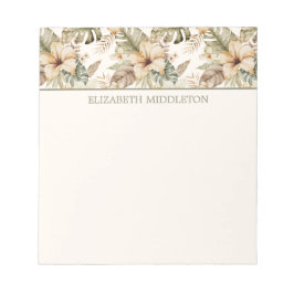 Bloco De Notas Floral Tropical Água-marinha e Creme